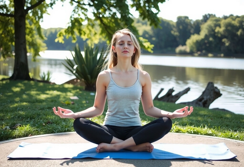 Osoba medytująca w spokojnym otoczeniu, symbolizująca relaks i zdrowy styl życia.