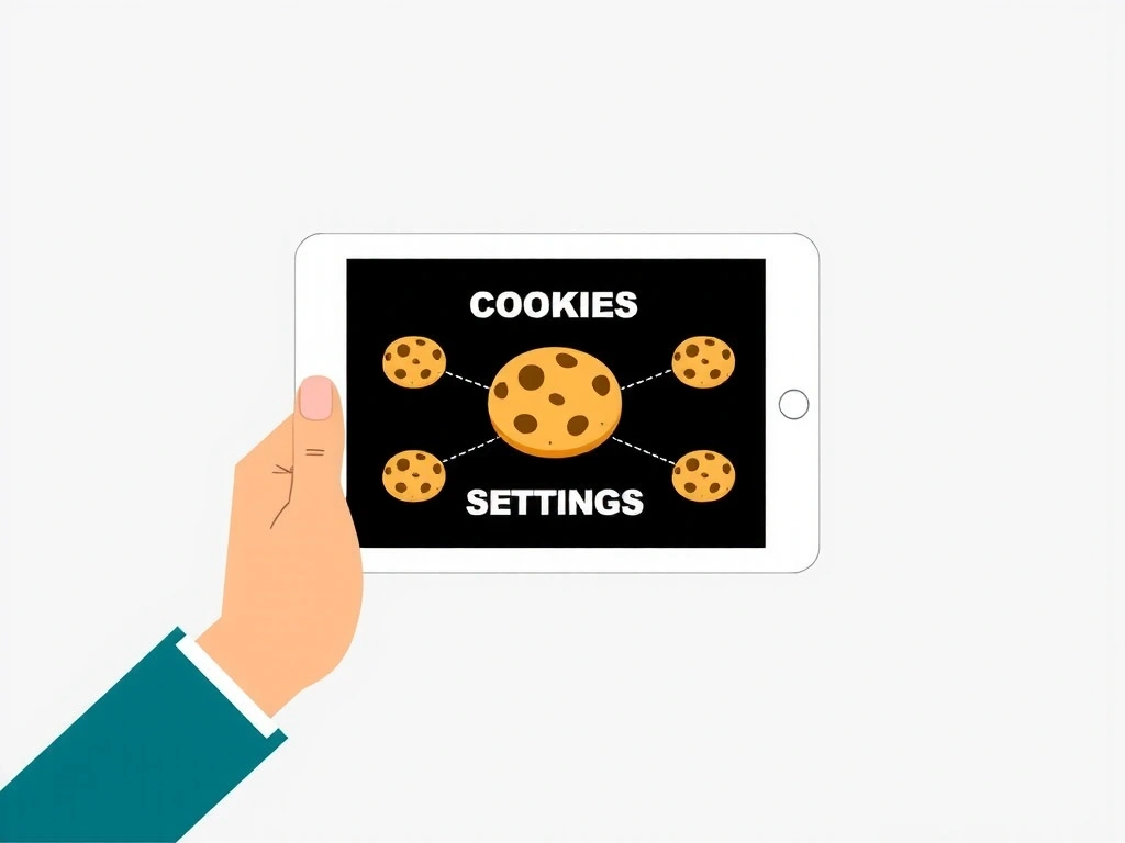 Ręka trzymająca tablet z ikonami ciasteczek, symbolizująca kontrolę nad plikami cookies